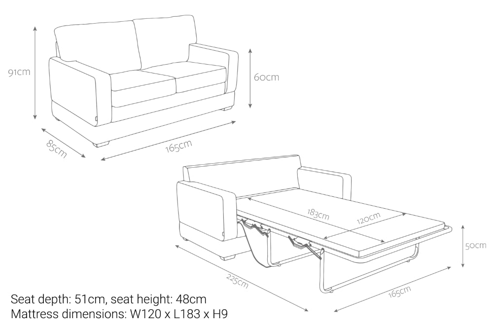 Jay-Be Urban 2 Seater Sofa Bed with e-Pocket Mattress Dimensions-Better Bed Company