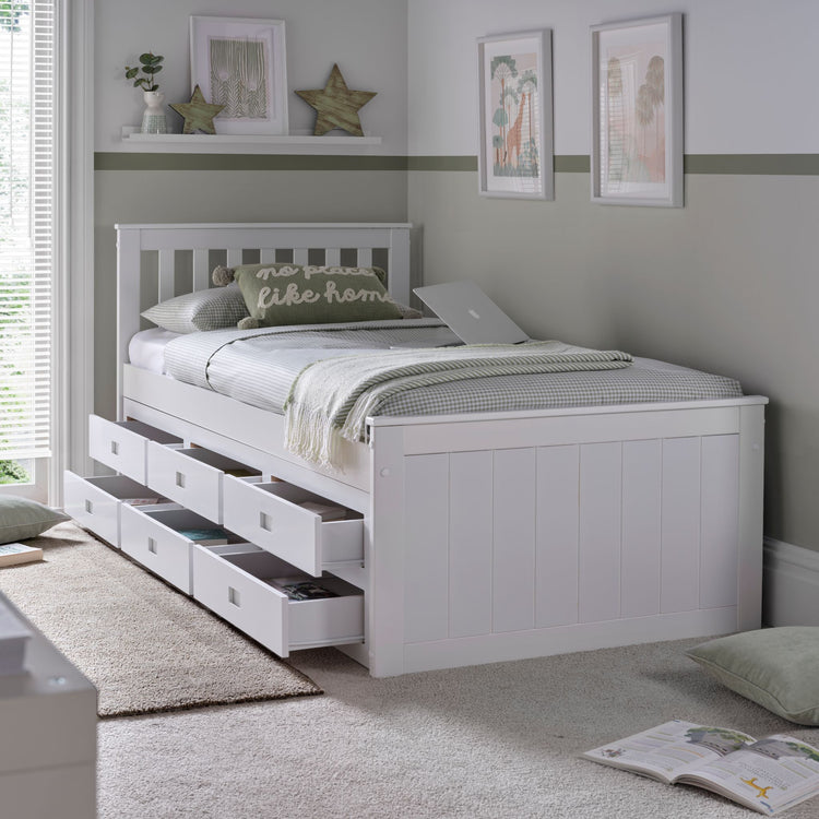 Bedmaster Nova Wooden 6 Drawer Storage Bed From Side With Drawers Open-Better Bed Company