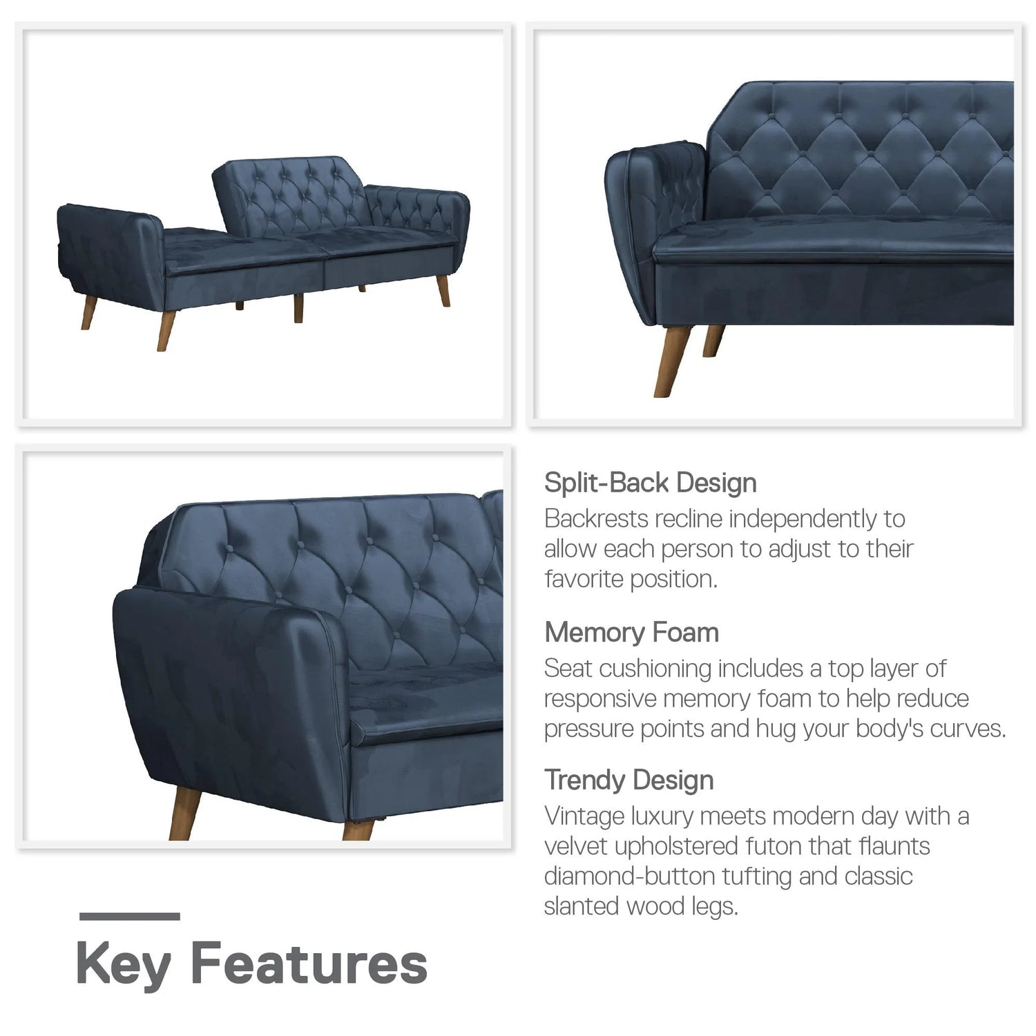 Novogratz Tallulah Memory Foam Futon Detail Positions-Better Bed Company