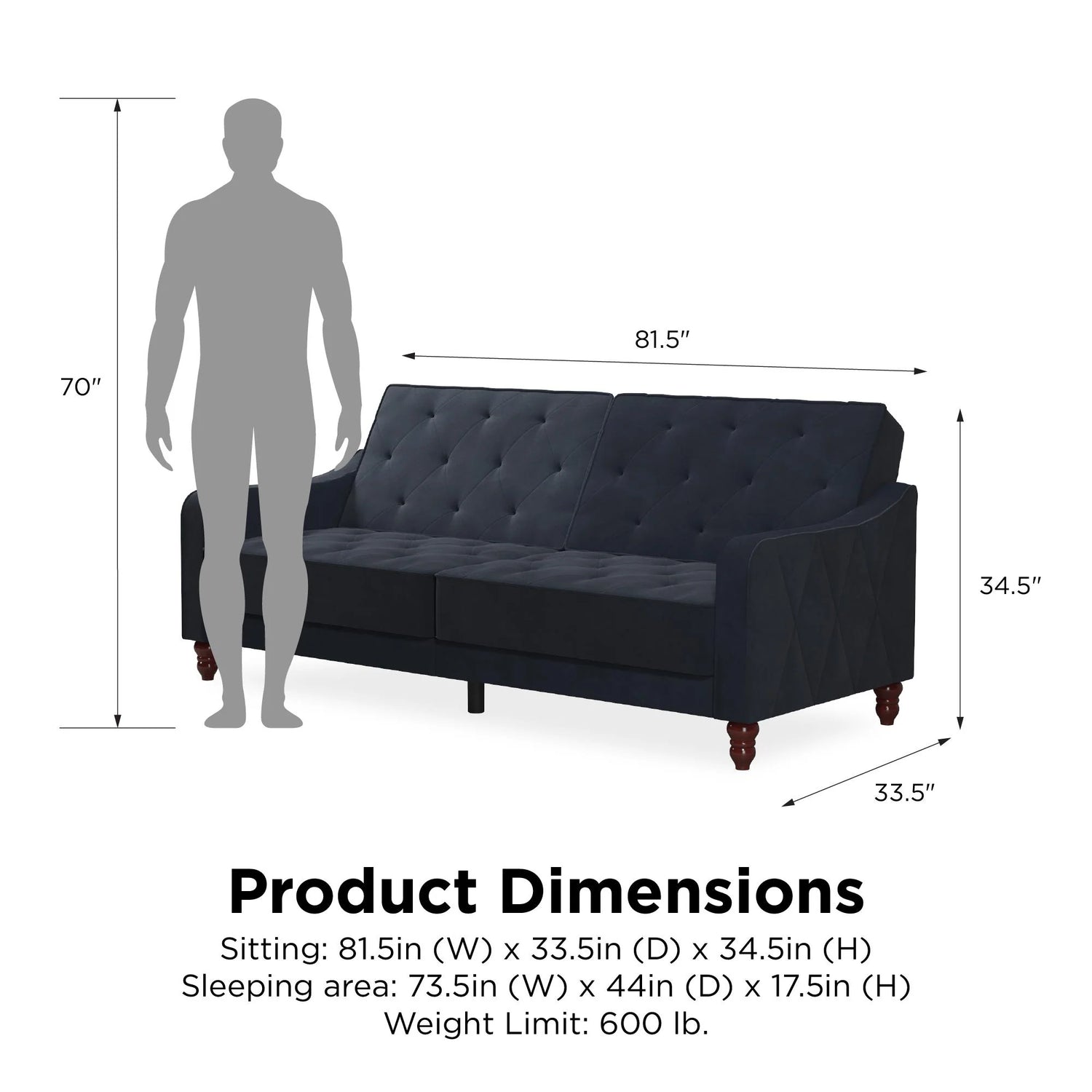 Novogratz Vintage Tufted Futon Dimensions With A Man-Better Bed Company