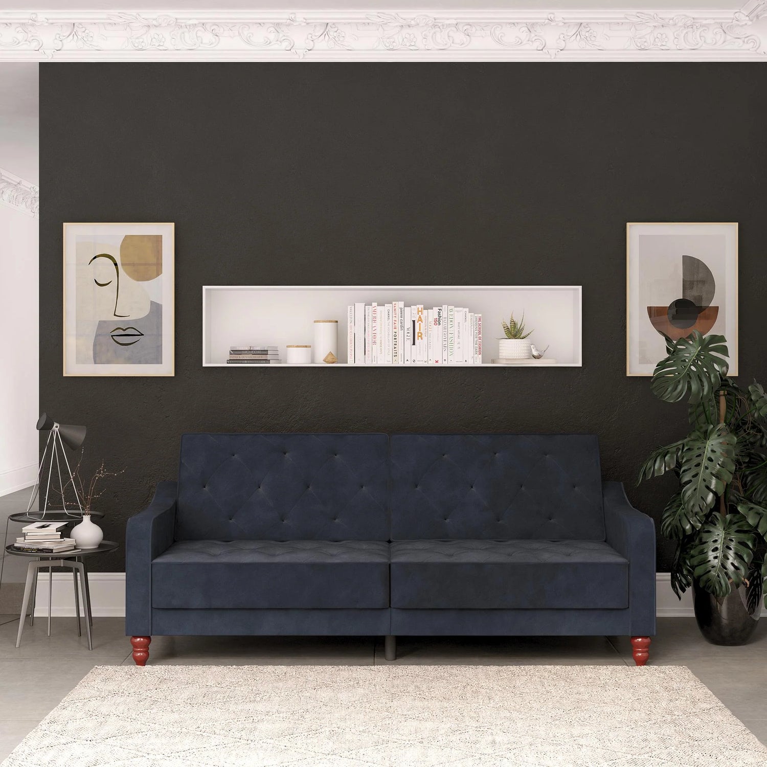 Novogratz Vintage Tufted Futon Blue From Front-Better Bed Company