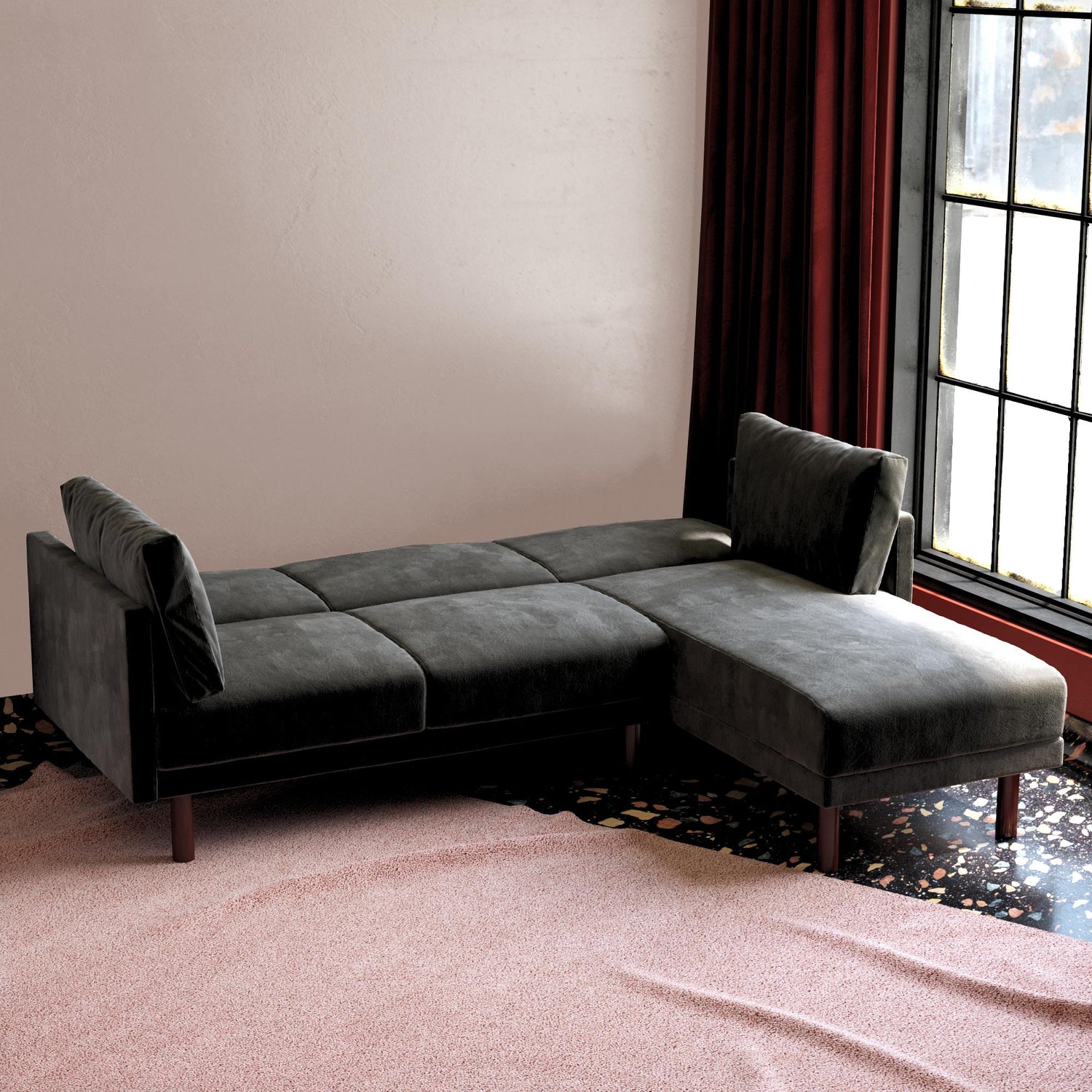 Dorel Home Clair Sprung Seat Sectional Sofa Bed Black Down-Better Bed Company