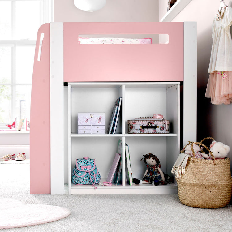 Bedmaster Lacy Midsleeper Bed Pink Shelving-Better Bed Company