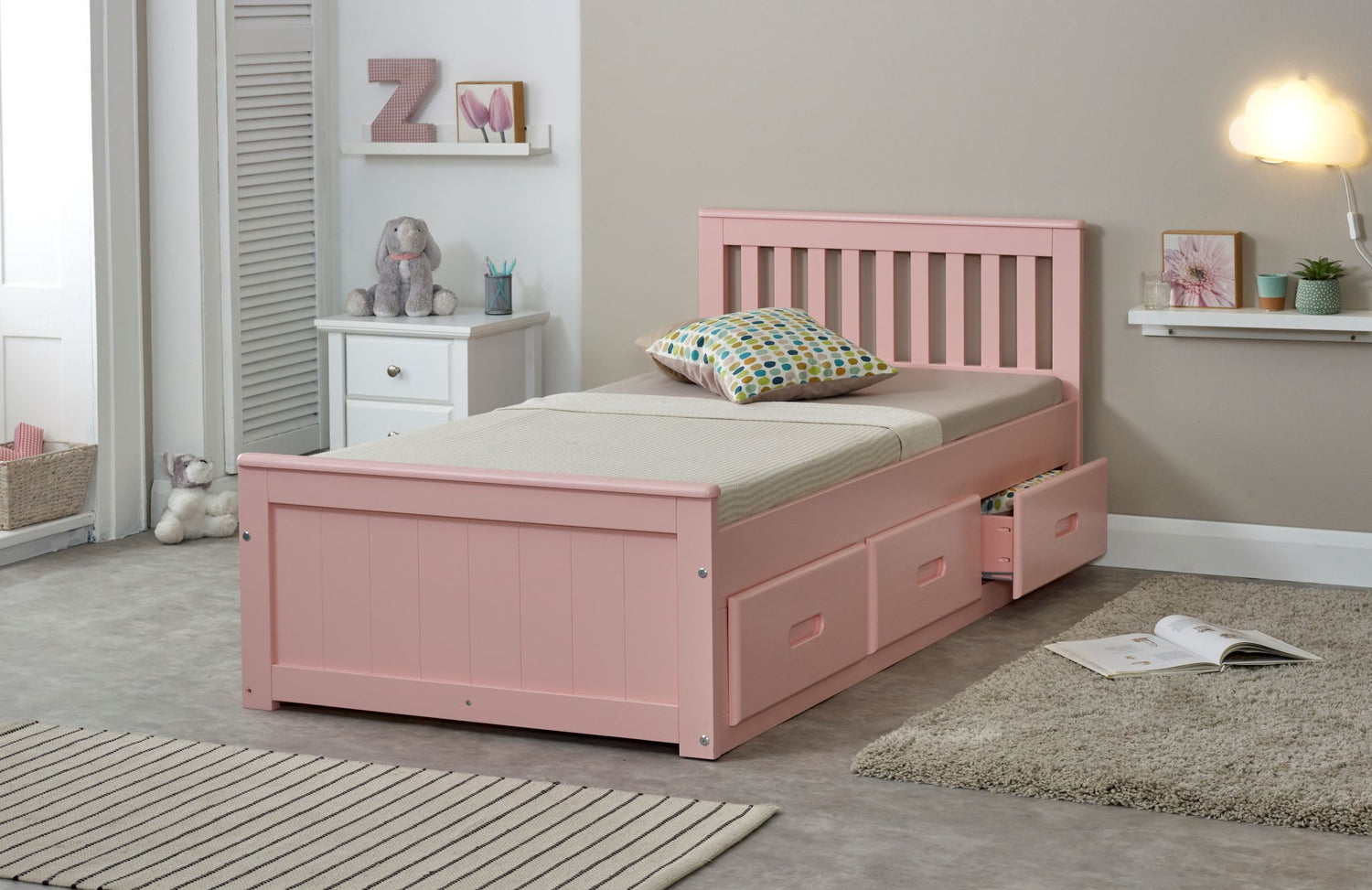 Better Birmingham Drawer Storage Bed Pink With Drawers Out-Better Bed Company