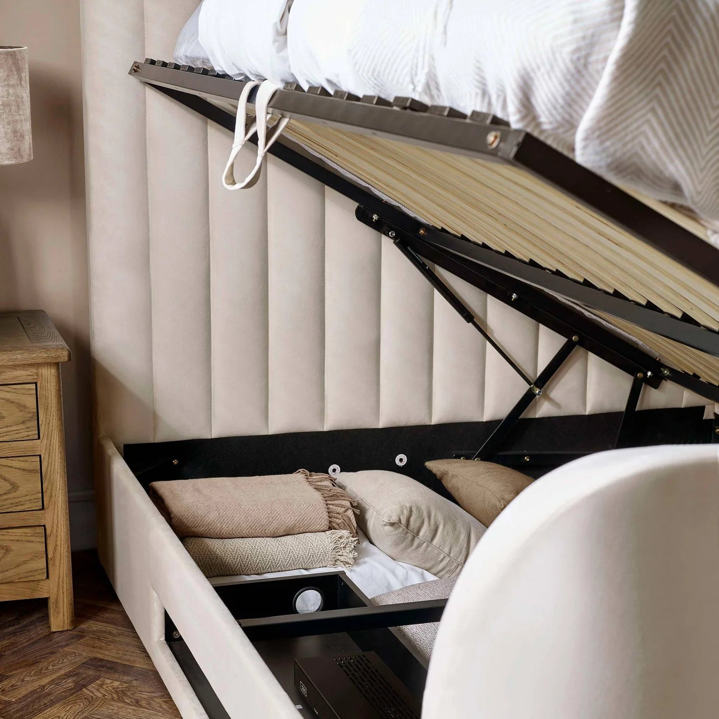 Julian Bowen Alana Side-Lift Ottoman TV Bed Inside Storage And Drawer-Better Bed Company