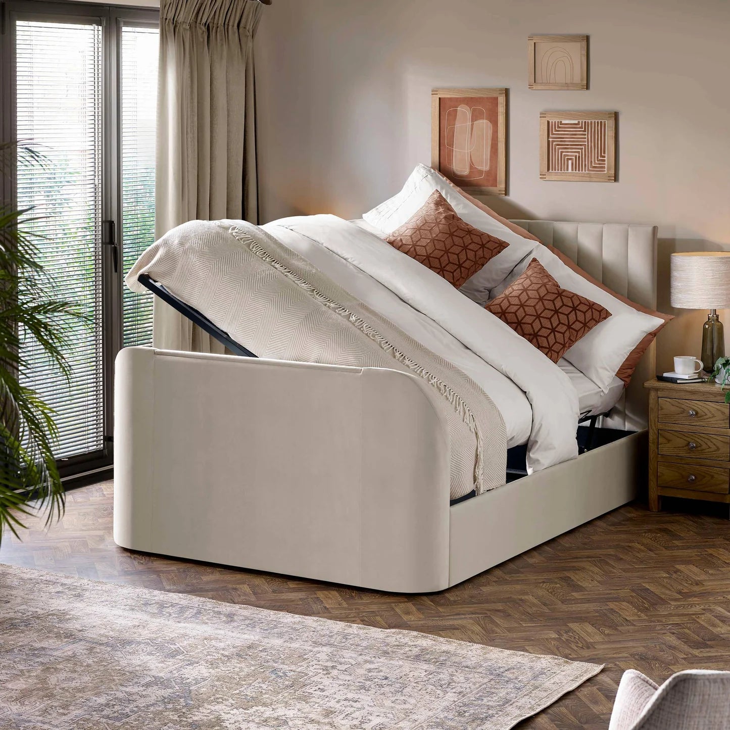 Julian Bowen Alana Side-Lift Ottoman TV Bed Storage Open-Better Bed Company