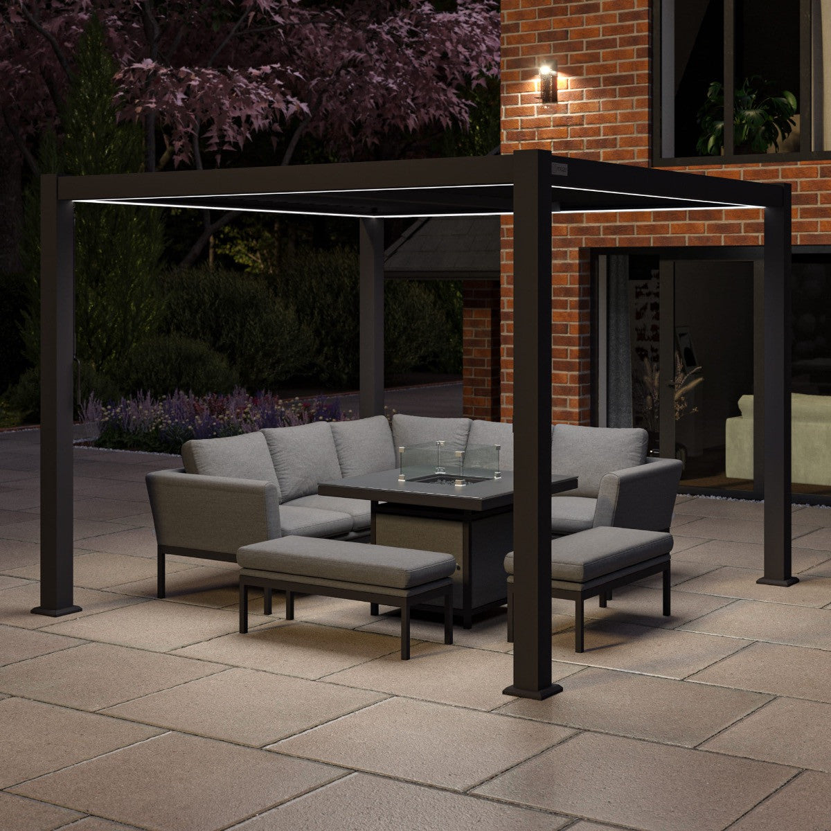 Maze Como Pergola Aluminium Square 30x30 Frame Only Lights On-Better Bed Company
