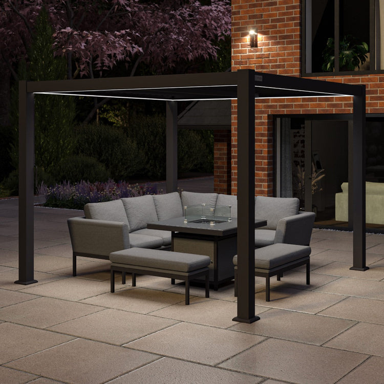 Maze Como Pergola Aluminium Square 30x30 Frame Only Lights On-Better Bed Company
