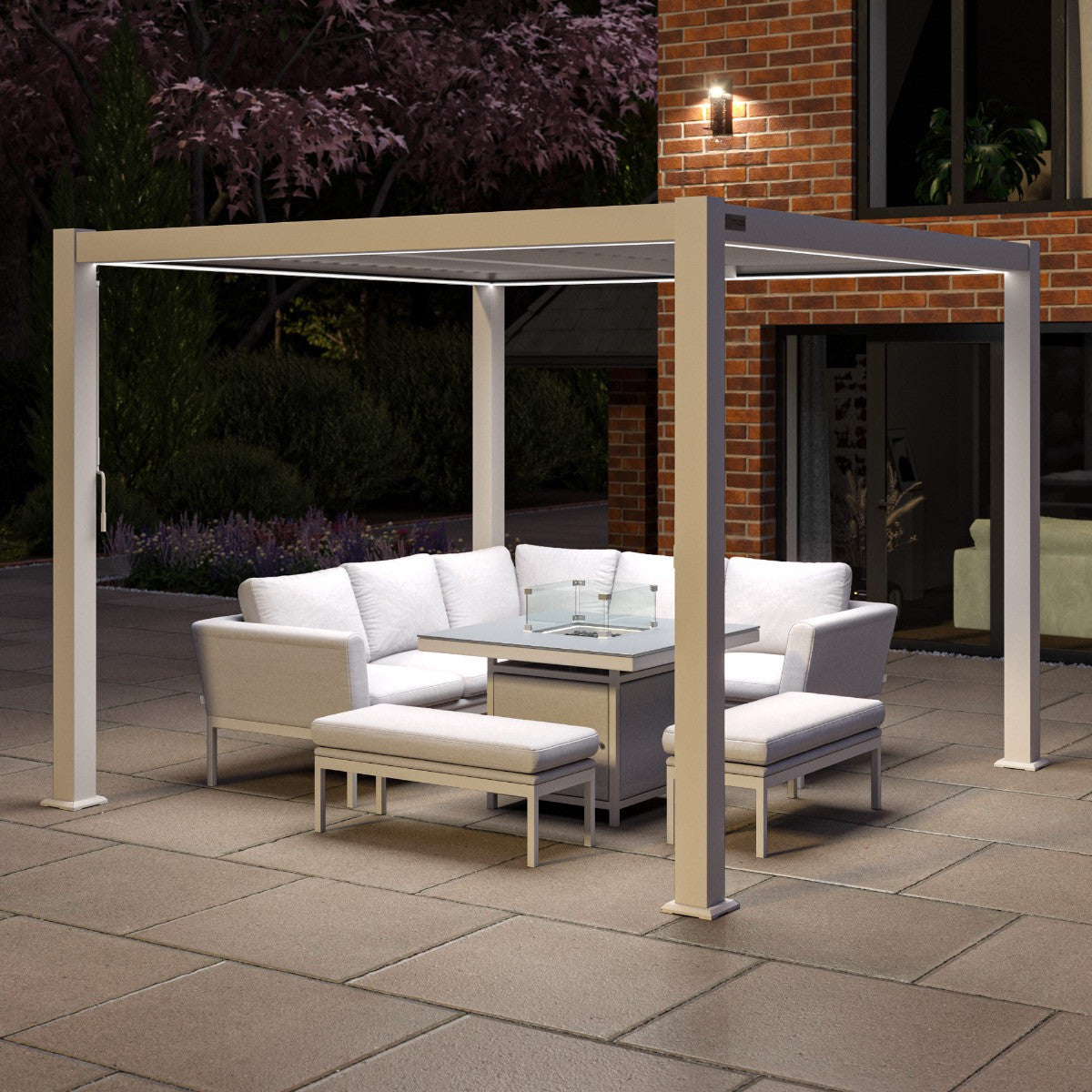 Maze Como Pergola Aluminium Square 30x30 Frame Only White Lights On-Better Bed Company