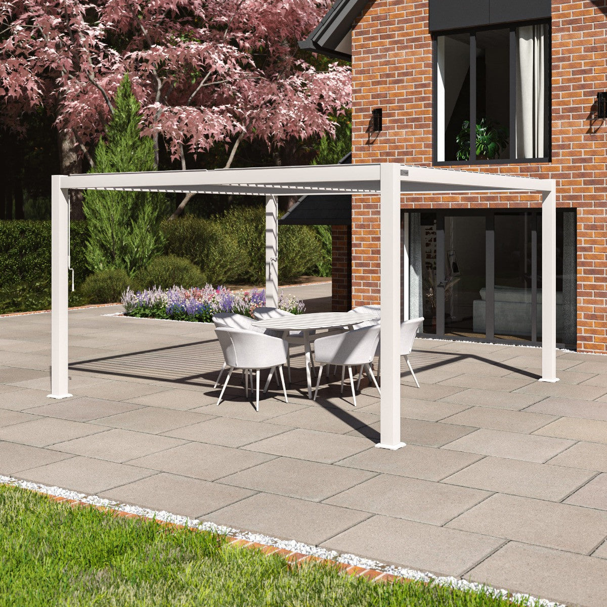 Maze Como Pergola Aluminium Square 40x40 Frame Only White With Furniture-Better Bed Company