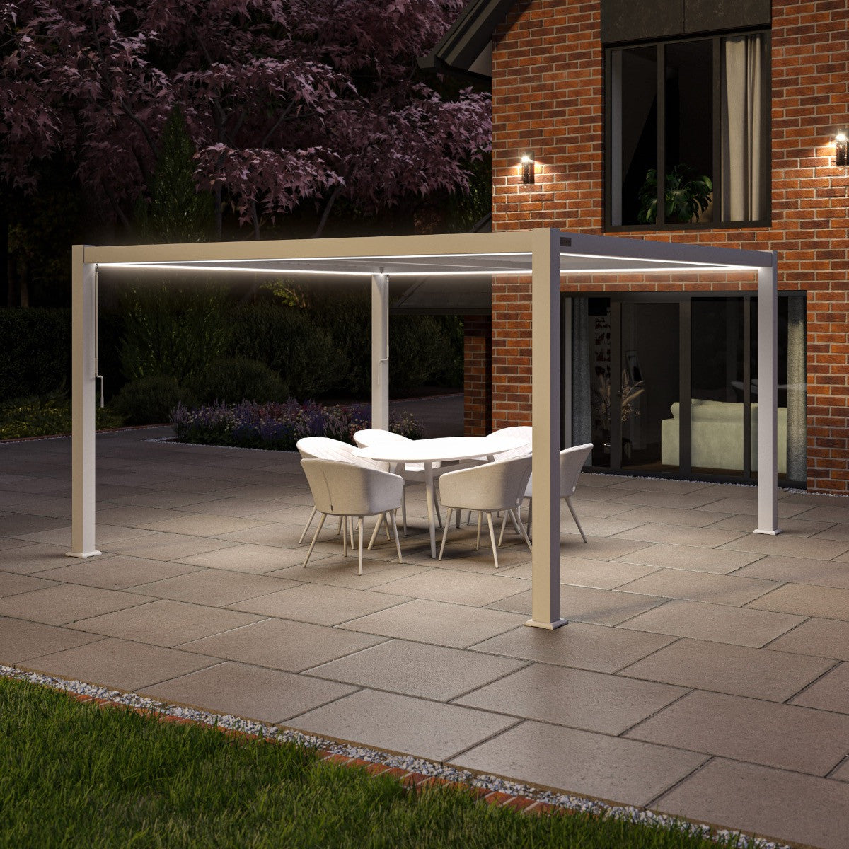 Maze Como Pergola Aluminium Square 40x40 Frame Only White LED Lights On-Better Bed Company