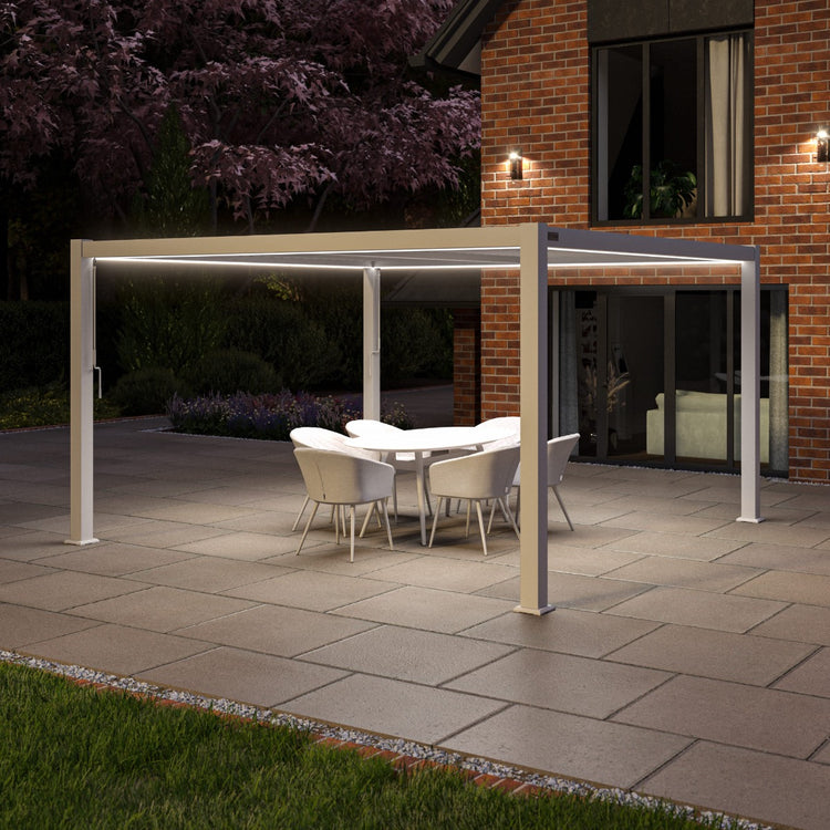 Maze Como Pergola Aluminium Square 40x40 Frame Only White LED Lights On-Better Bed Company