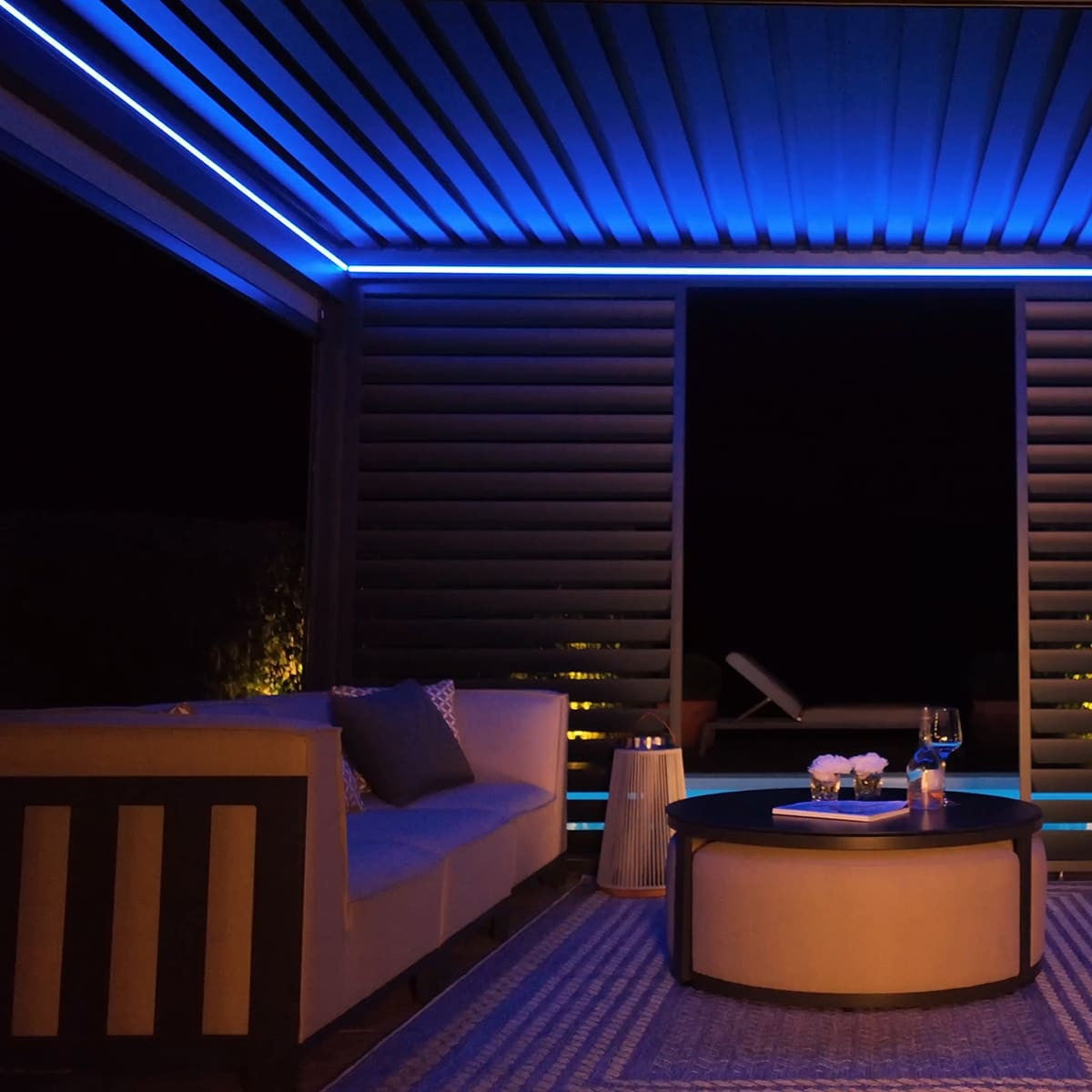 Maze Eden Pergola Aluminium Rectangular 4Mx4M Frame Only Blue Light On-Better Bed Company