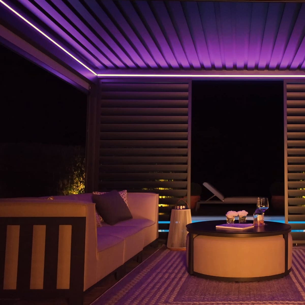 Maze Eden Pergola Aluminium Rectangular 4Mx4M Frame Only Purple Light On-Better Bed Company