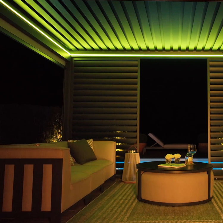 Maze Eden Pergola Aluminium Rectangular 4Mx4M Frame Only Dark Green Light On-Better Bed Company