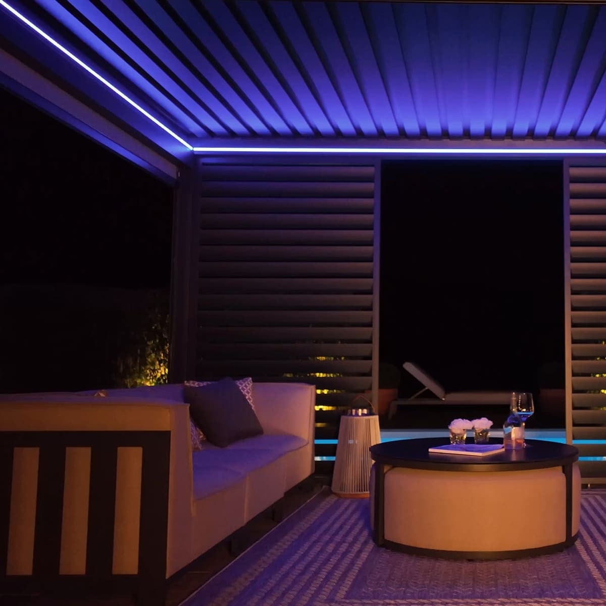 Maze Eden Pergola Aluminium Rectangular 4Mx4M Frame Only Dark Blue Light On-Better Bed Company