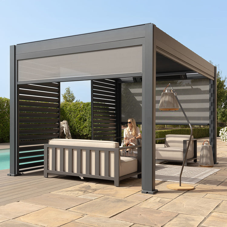 Maze Eden Pergola Aluminium Rectangular 4Mx4M Frame Only Blinds Half Down-Better Bed Company