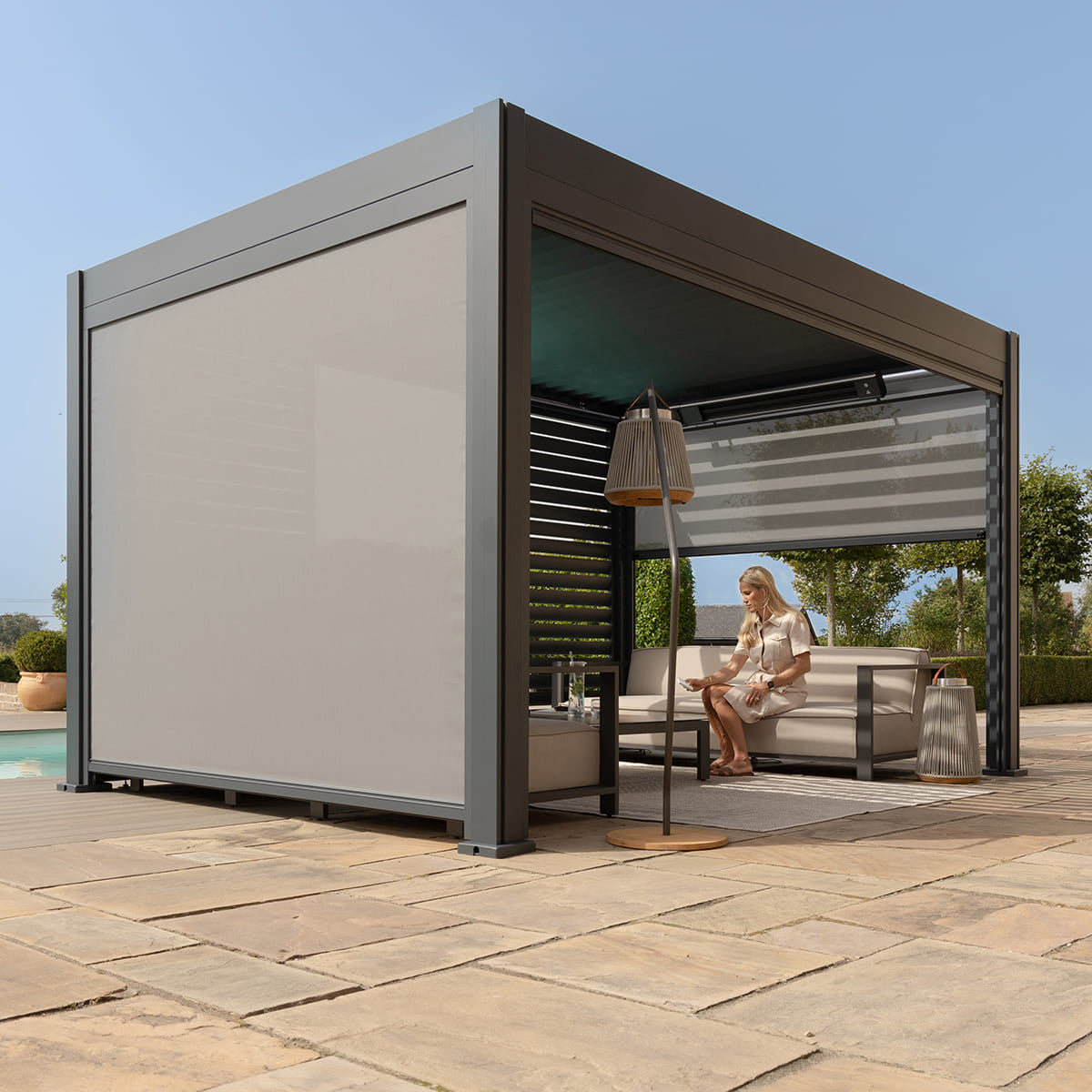 Maze Eden Pergola Aluminium Rectangular 4Mx4M Frame Only Blinds Fully Down-Better Bed Company