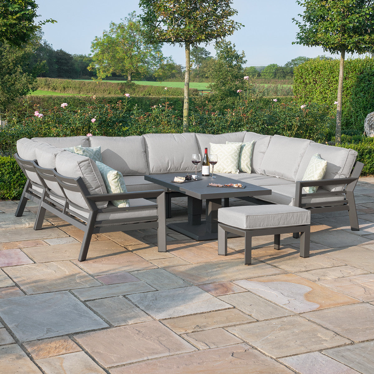 New York U-shaped Sofa Set With Rising Table Dove Grey From Top Side-Better Bed Company