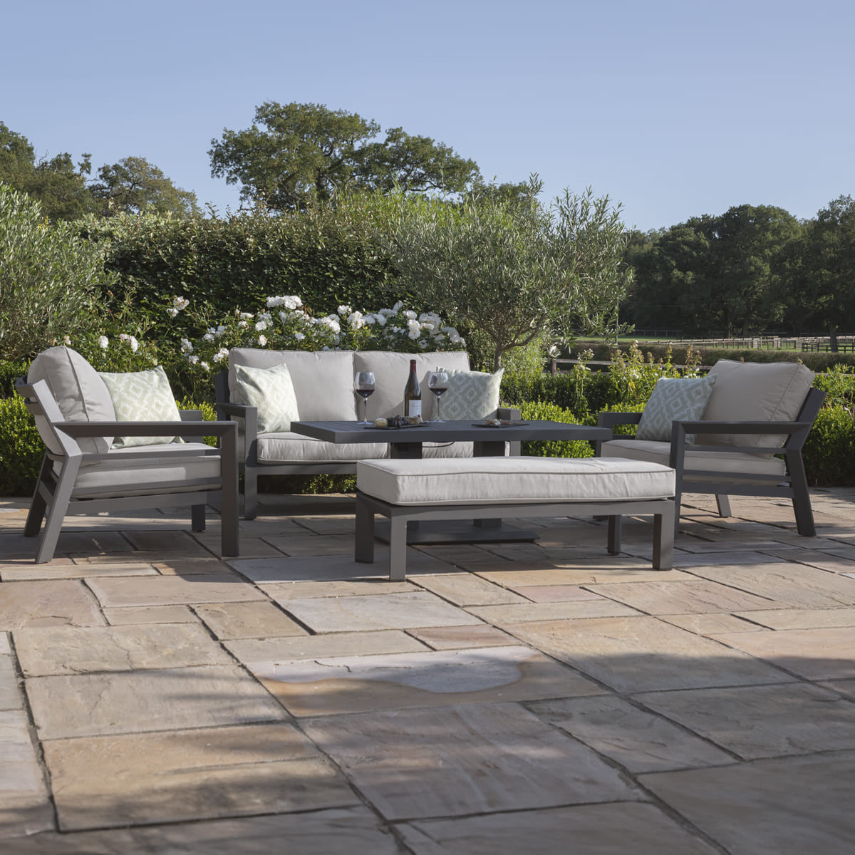 Maze New York 2 Seat Sofa Set With Rising Table Dove Grey From Side-Better Bed Company