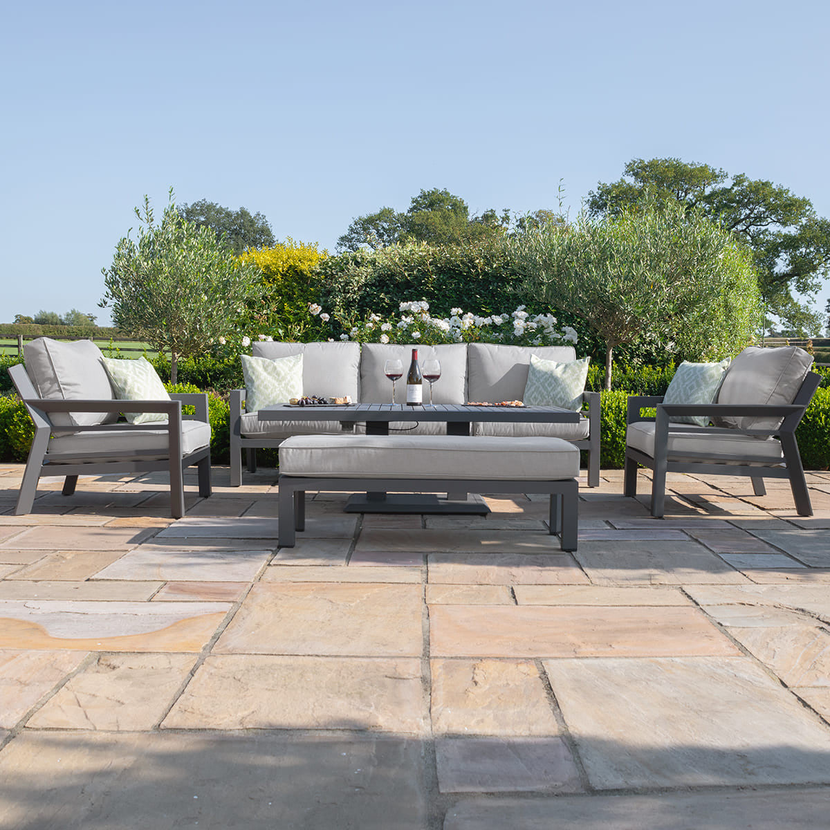 Maze New York 3 Seat Sofa Set With Rising Table Dove Grey From Other Side-Better Bed Company
