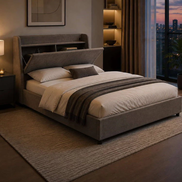Julian Bowen Blake Ottoman Bed Frame with Storage Headboard and USB Charging-Better Bed Company