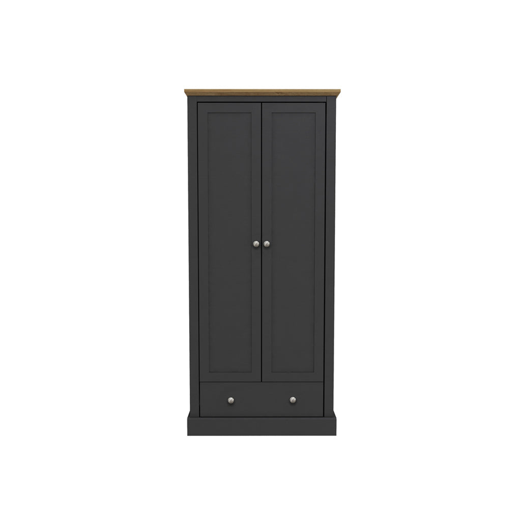 LPD Furniture Devon Oak 2 Door Wardrobe Charcoal-Better Bed Company
