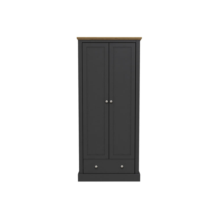 LPD Furniture Devon Oak 2 Door Wardrobe Charcoal-Better Bed Company