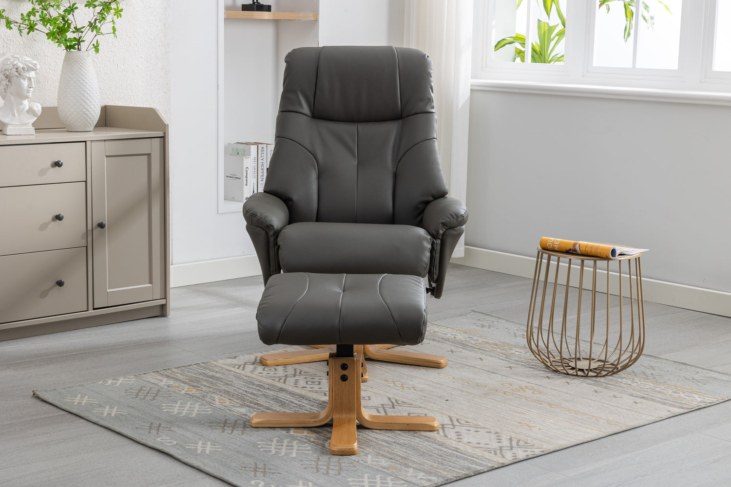 GFA Dubai Recliner And Foot Stool Cinder Plush-Better Bed Company