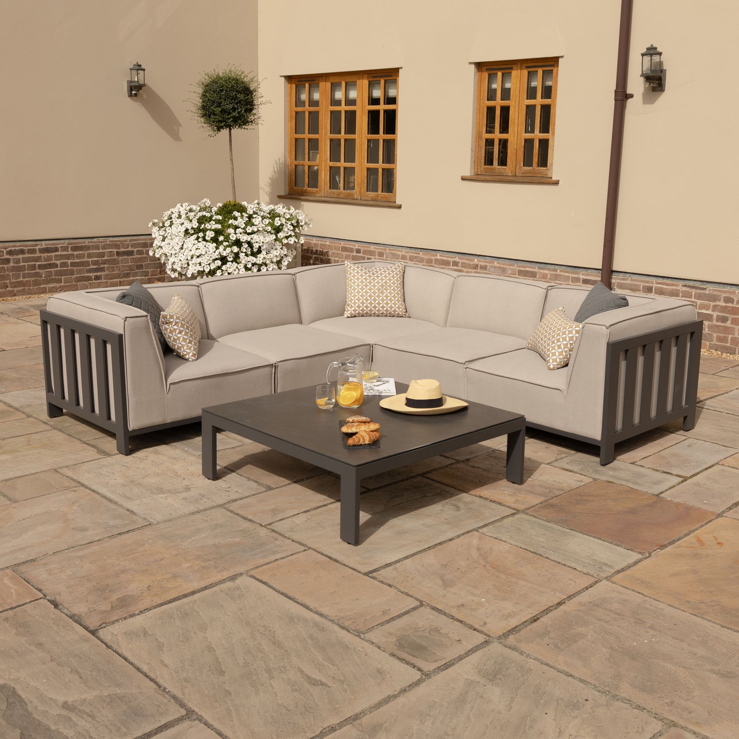 Maze Ibiza Small Corner Sofa Set With Square Coffee Table From Front-Better Bed Company