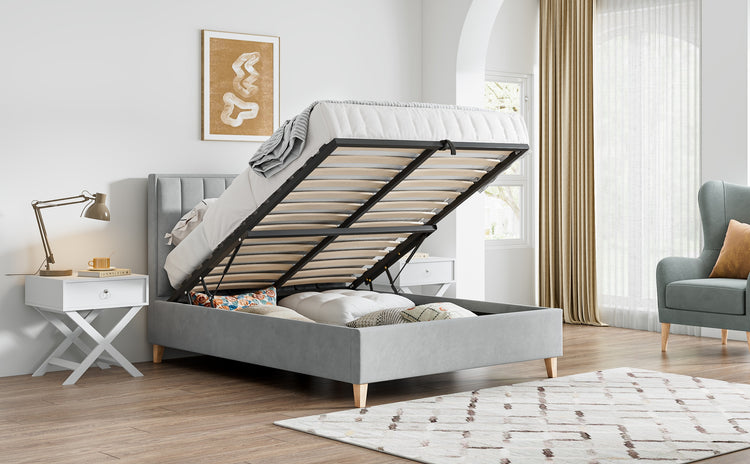 Bedmaster Rhodes Ottoman Bed Grey Open-Better Bed Company