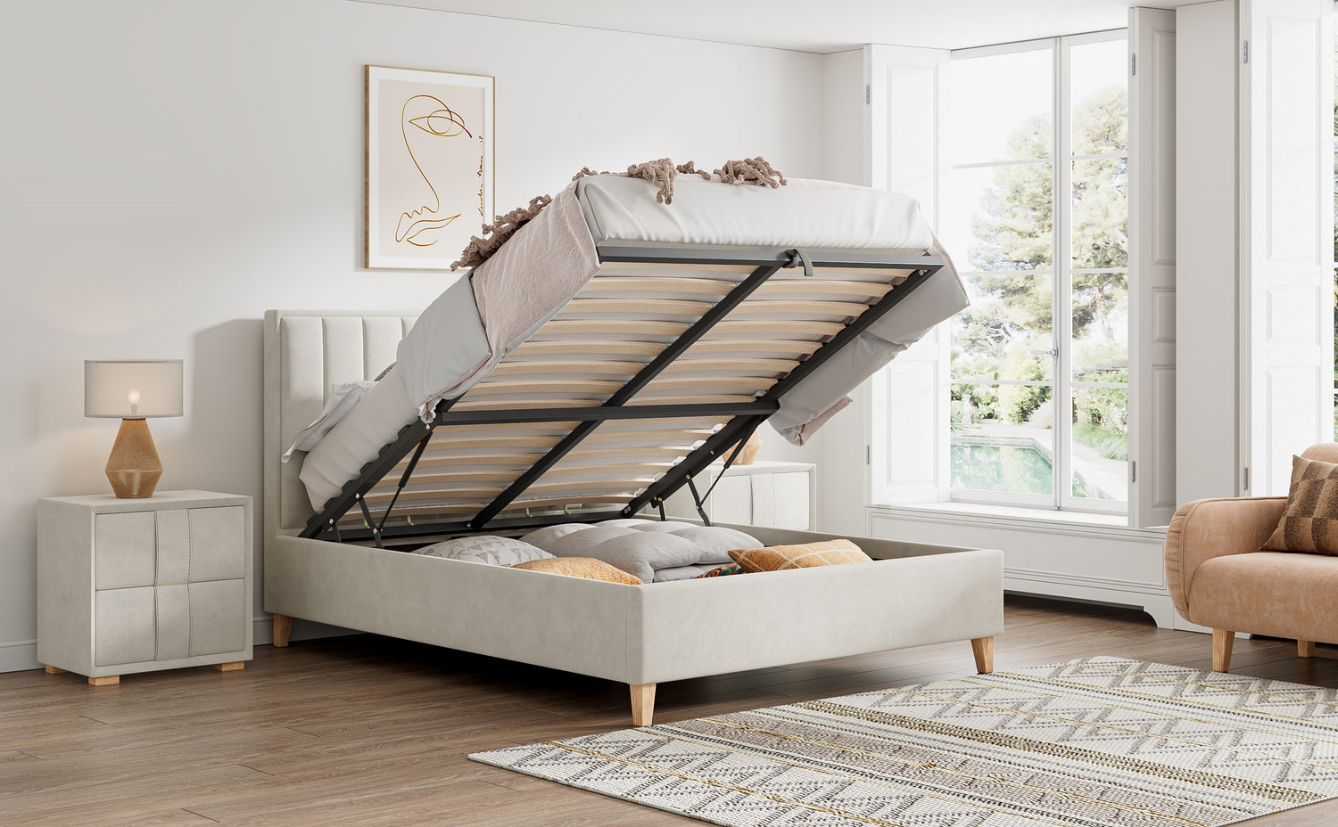 Bedmaster Rhodes Ottoman Bed Stone Open-Better Bed Company