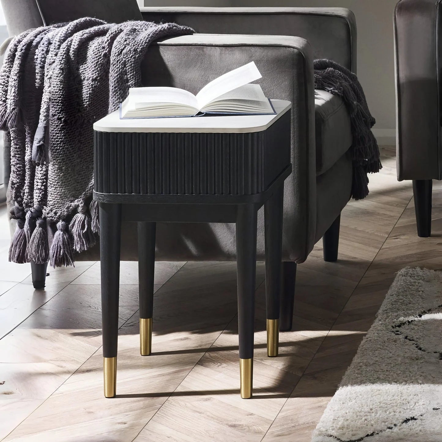 Julian Bowen Louis Lamp Table With Drawer From Side-Better Bed Company