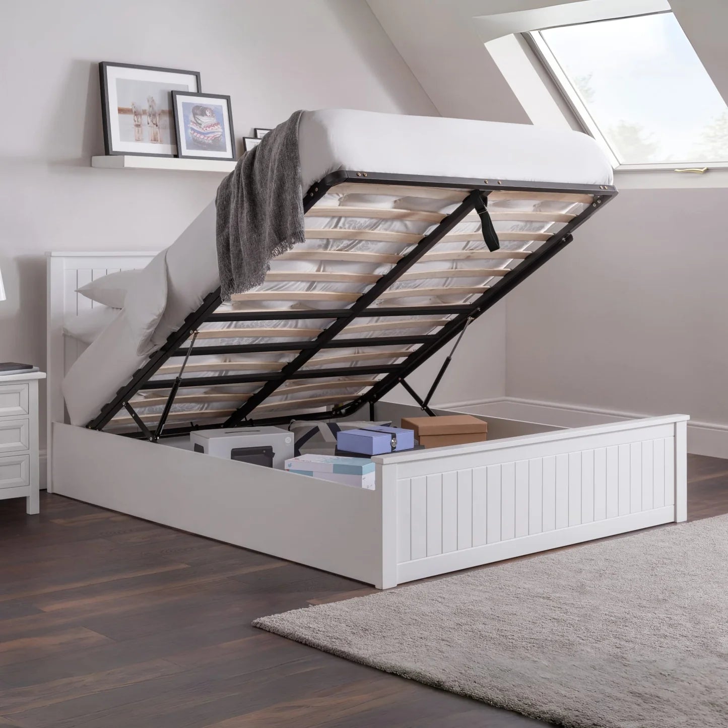 Elysian Ottoman Bed Frame Wjite Open-Better Bed Company