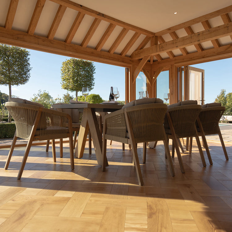 Maze Martinique 8 Seat Rectangular Dining Set Chairs Close up Indoors-Better Bed Company