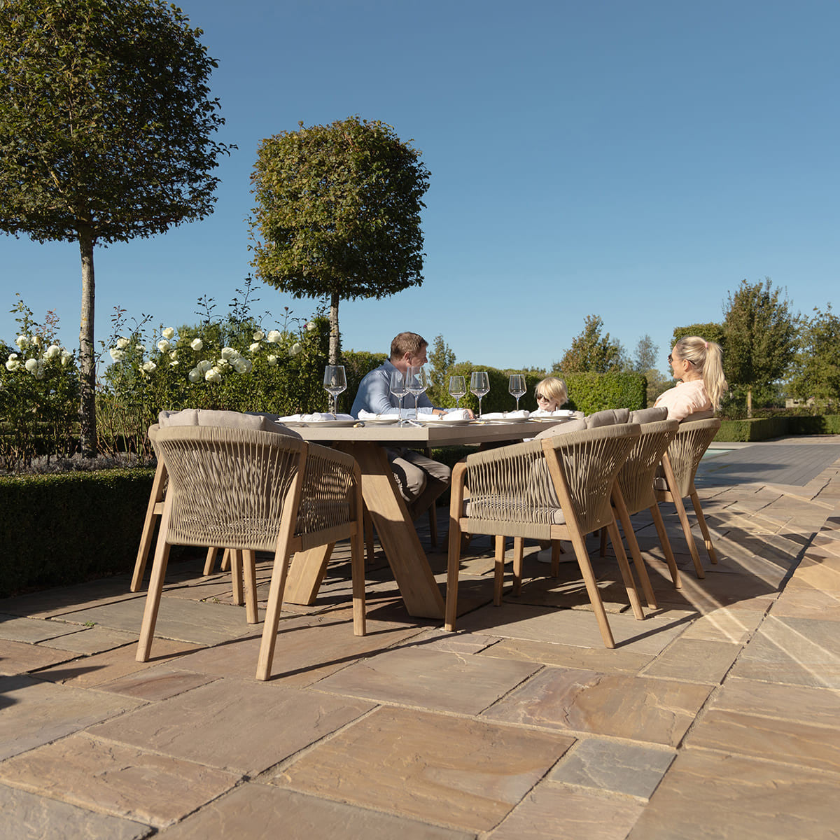 Maze Martinique 8 Seat Rectangular Dining Set From Side Low Down-Better Bed Company