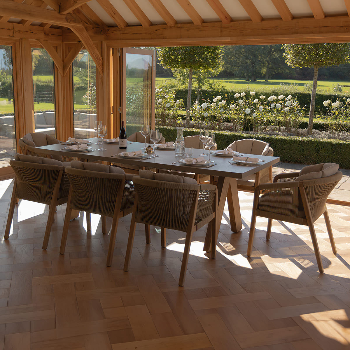 Maze Martinique 8 Seat Rectangular Dining Set From Side In House-Better Bed Company