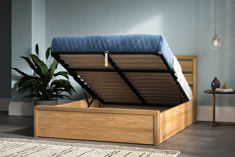 Nottinghamshire Solid Oak Ottoman Bed Open-Better Bed Company