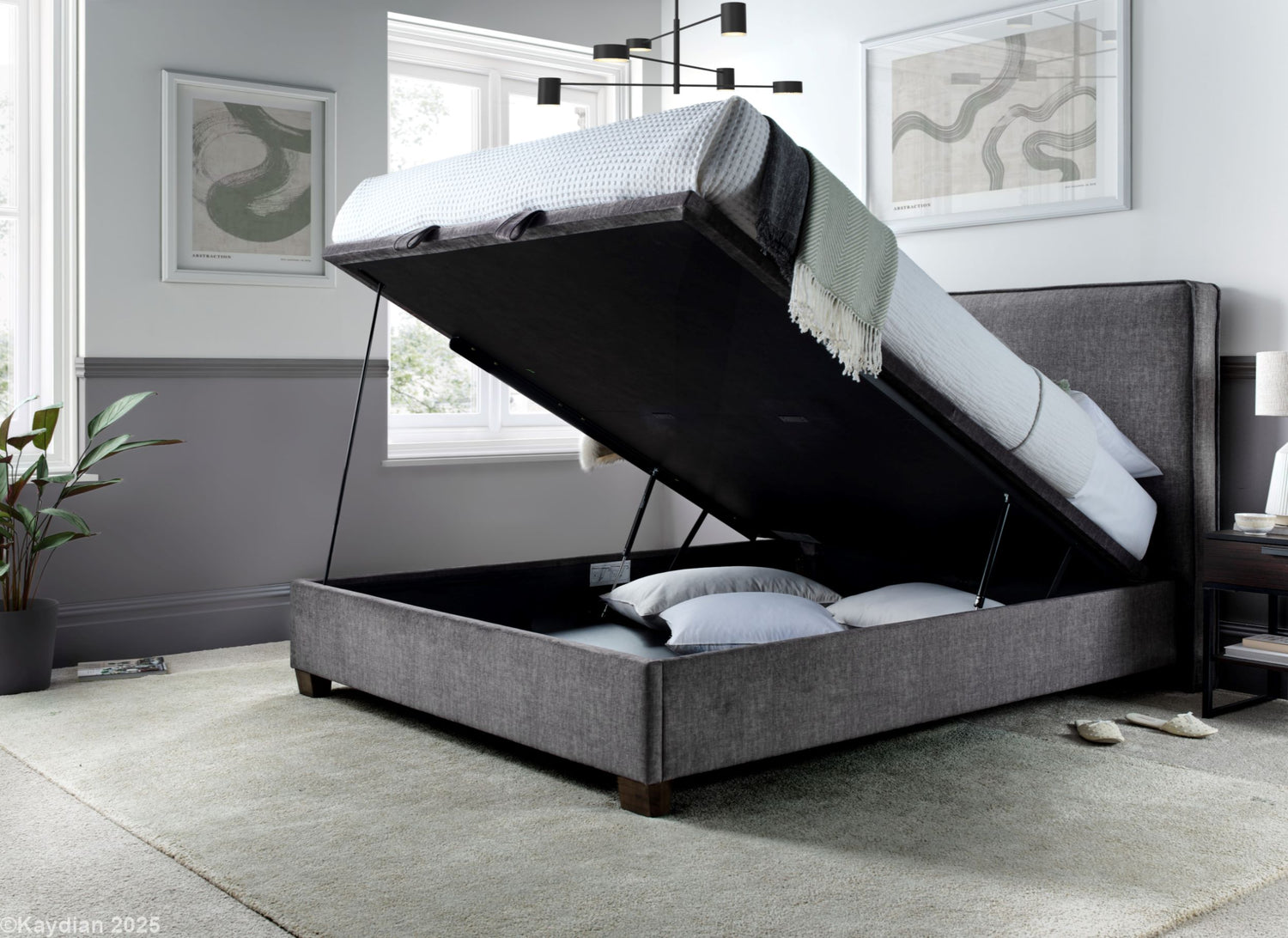 Kaydian Newton Vogue Grey Ottoman Bed Side Open-Better Bed Company