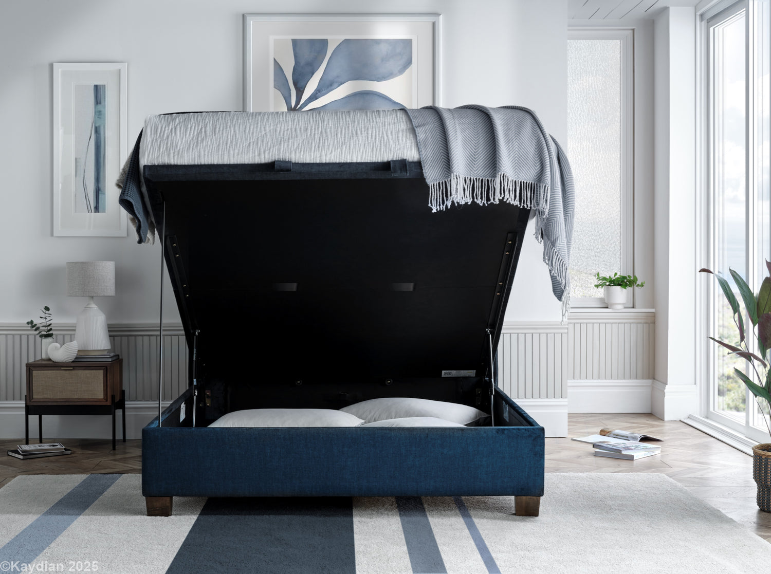 Kaydian Newton Deep Blue Ocean Ottoman Bed Lift-Better Bed Company
