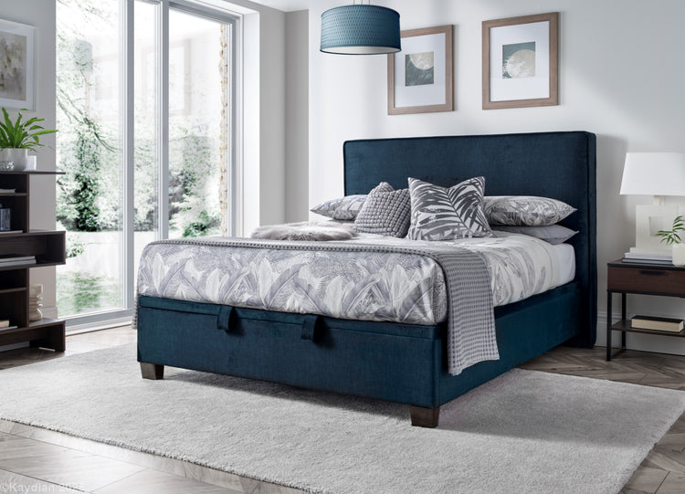 Kaydian Newton Deep Blue Ocean Ottoman Bed Side View-Better Bed Company