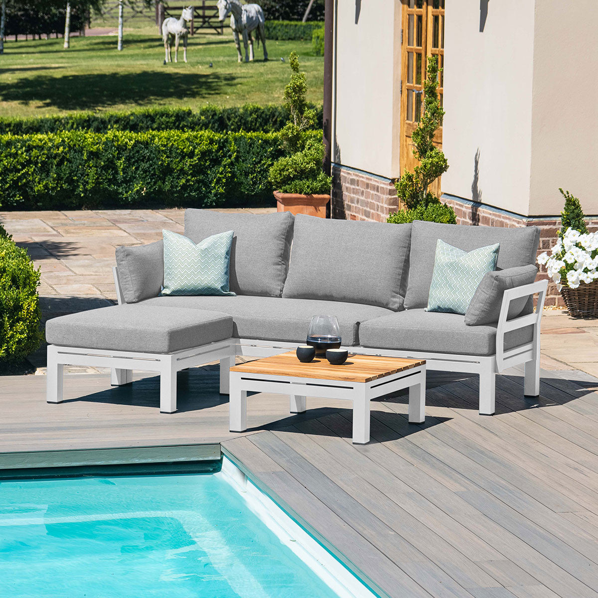  Oslo Chaise Sofa Set With Teak Coffee Table White From Top-Better Bed Company