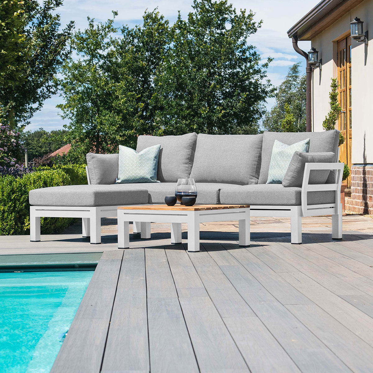  Oslo Chaise Sofa Set With Teak Coffee Table White From Side-Better Bed Company