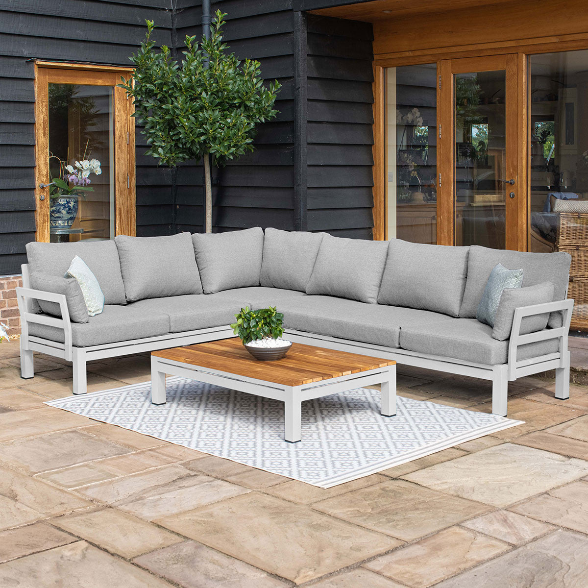 Maze Oslo Corner Group With Teak Coffee Table White From Other View-Better Bed Company