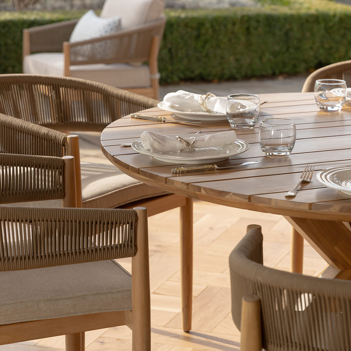 Maze Porto 6 Seat Round Dining Set Wood Close Up-Better Bed Company