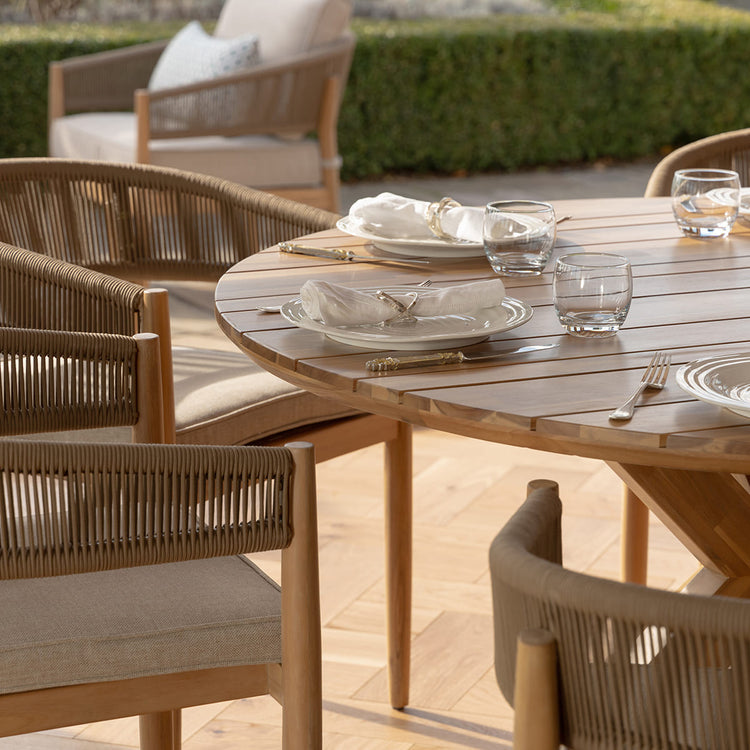 Maze Porto 6 Seat Round Dining Set Wood Close Up-Better Bed Company