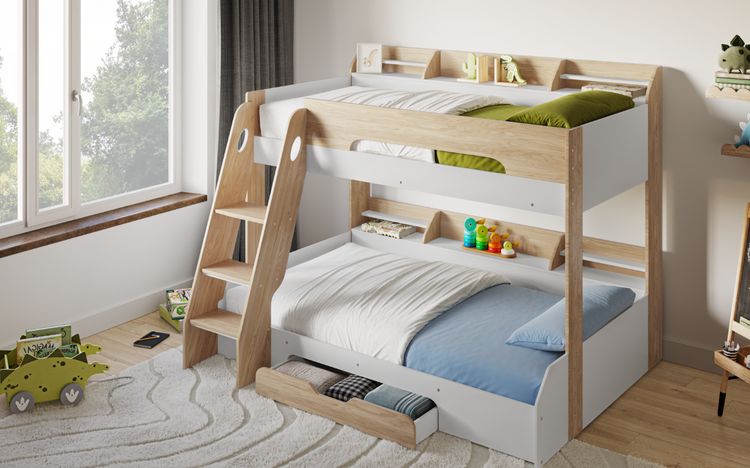 Kids Bunk Beds Flicker Storage Triple Sleeper Bunk Bed-Oak and White-Better Bed Company