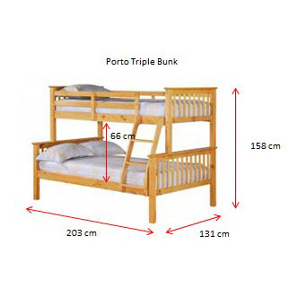 Heartlands Furniture Prime Triple Sleeper bunk bed Dimensions-Better Bed Company