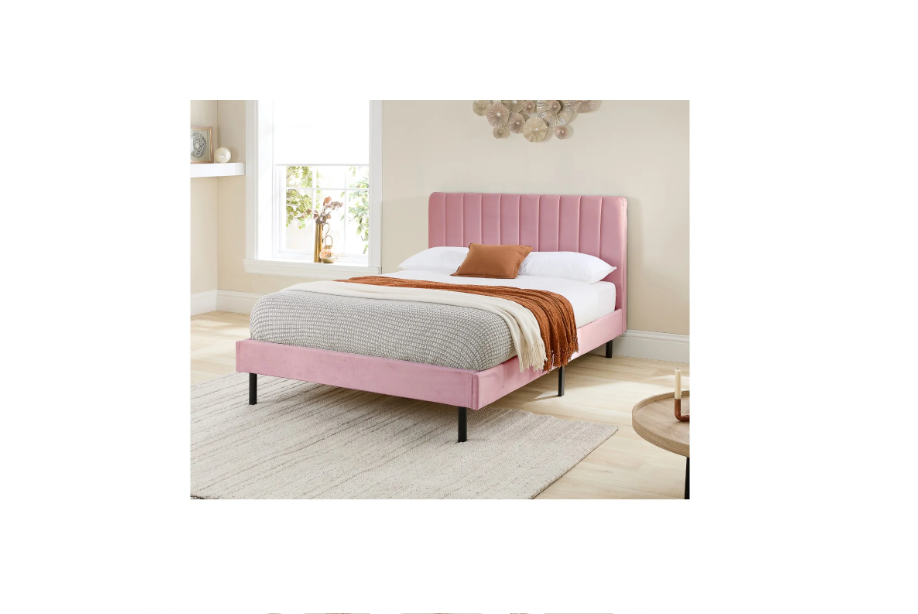 Aspire Rosella Velvet Upholstered Bed Frame Pink-Better Bed Company