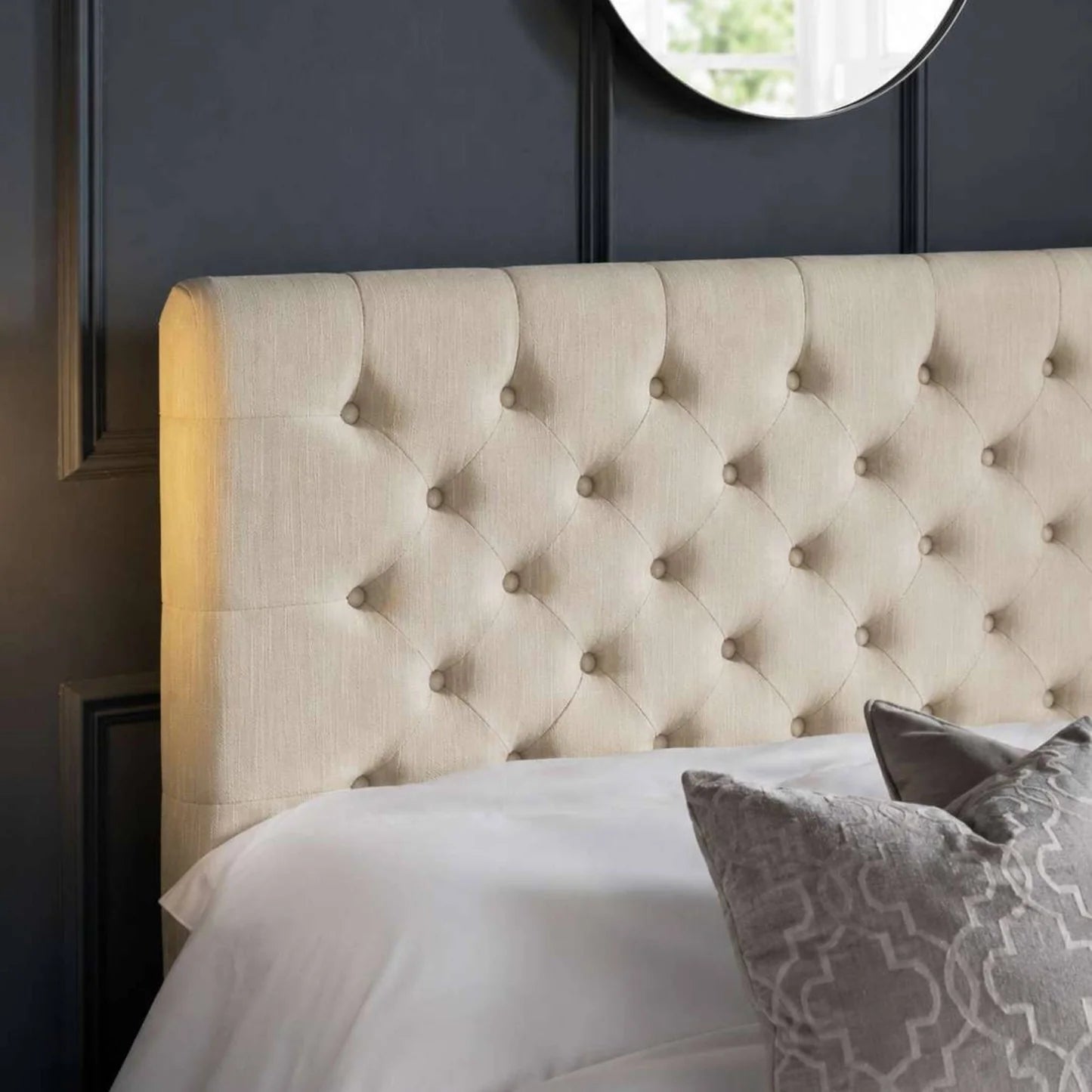 Julian Bowen Wilton Deep Buttoned 4 Drawer Bed Beige Headboard-Better Bed Company